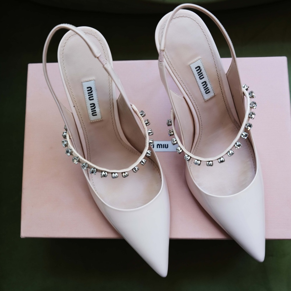 Miu Miu Pink Slingback Heels with Chain Detail